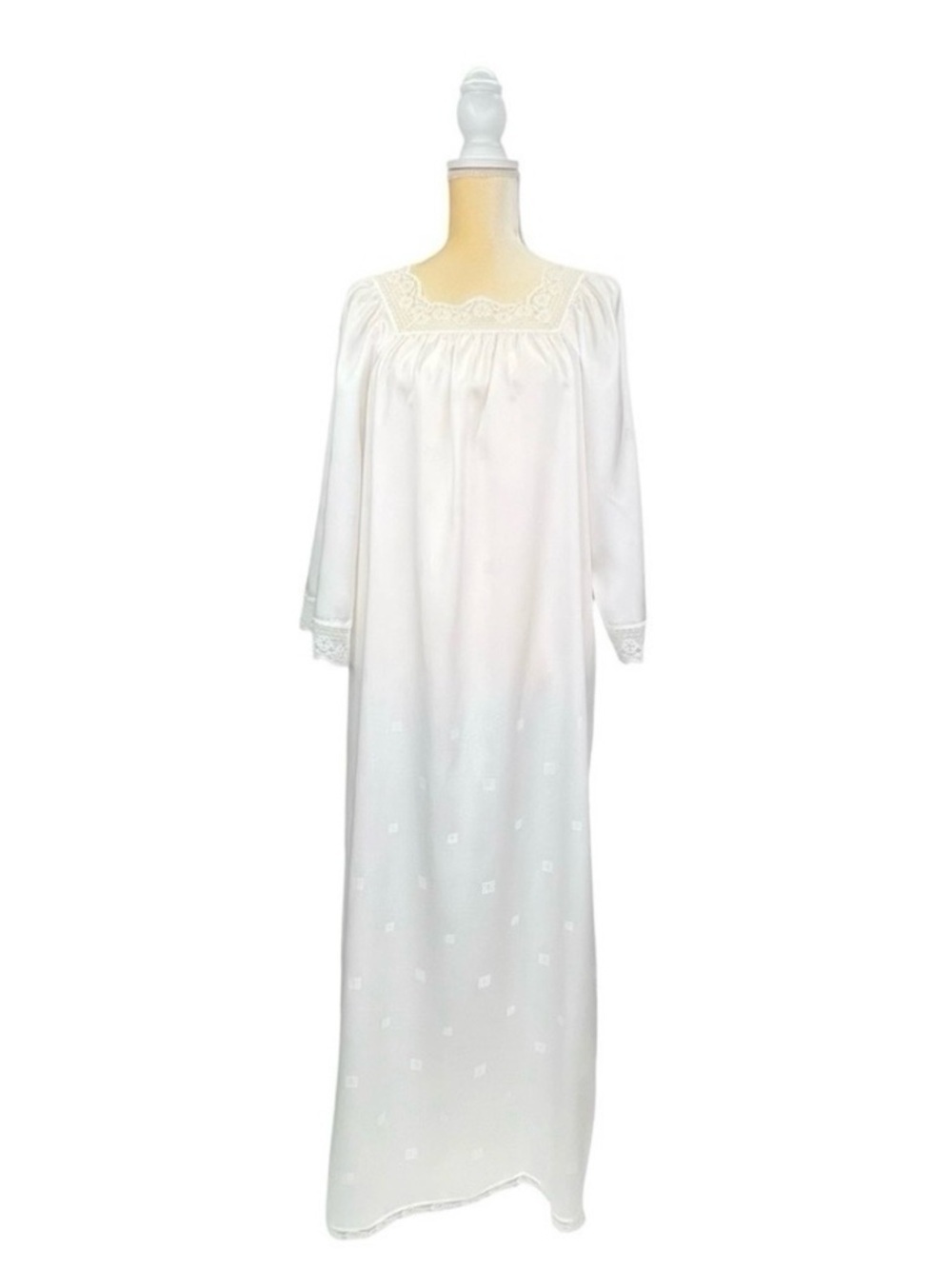 Vintage Givenchy Intimates Satin Nightgown Size Small White Lace Trimmed vtg EUC